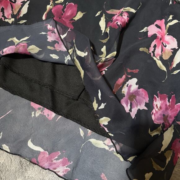 Fahion Bug Womens Floral Black Chiffon Tank Top Baby Doll XL Braided Straps Goth - Picture 8 of 12